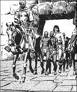 Conan set off in pursuit, with Princess Chabela following him. Both were captured by slavers and sold to the black Queen of the Amazons.